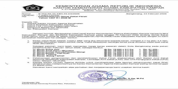 Pemberitahuan Qimat Zakat Fitrah tahun 1447 H / 2026 H