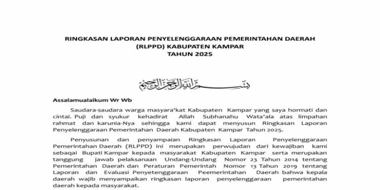 RINGKASAN LAPORAN PENYELENGGARAAN PEMERINTAHAN DAERAH (RLPPD) KABUPATEN KAMPARTAHUN 2025