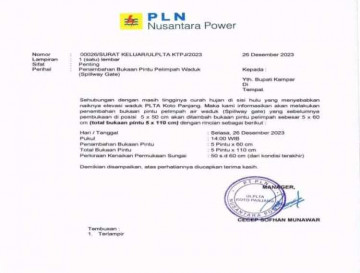 Penambahan Bukaan Pintu Pelimpah Waduk PLTA Koto Panjang