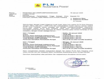 Pemberitahuan Penambahan Tinggi Bukaan Pintu Pelimpah Waduk ULP PLTA Koto Panjang