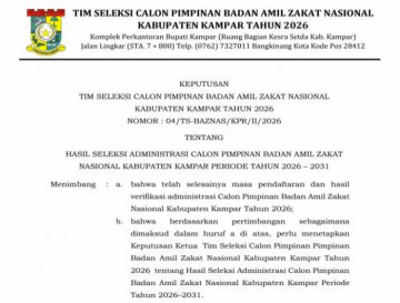 HASIL SELEKSI ADMINISTRASI CALON PIMPINAN BADAN AMIL ZAKAT NASIONAL KABUPATEN KAMPAR