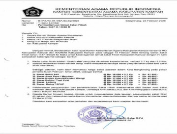 Pemberitahuan Qimat Zakat Fitrah tahun 1447 H / 2026 H