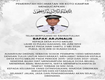 Pemkab Kampar Berduka, Arjunalis Kades Koto Masjid XIII Koto Kampar Berpulang Kerahmatullah.