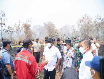 Bupati Kampar Bersama Menteri Lingkungan Hidup Tinjau Lokasi Karhutla di Kecamatan Tambang
